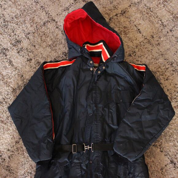 Western Field Snowsuit Mens XL Navy Red Insulated Hood Belt Zip Legs Snowmobile - Picture 2 of 14